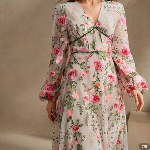 Gorgeous Floral Embroidered Pink and Green Dress. With such detailed stitching.